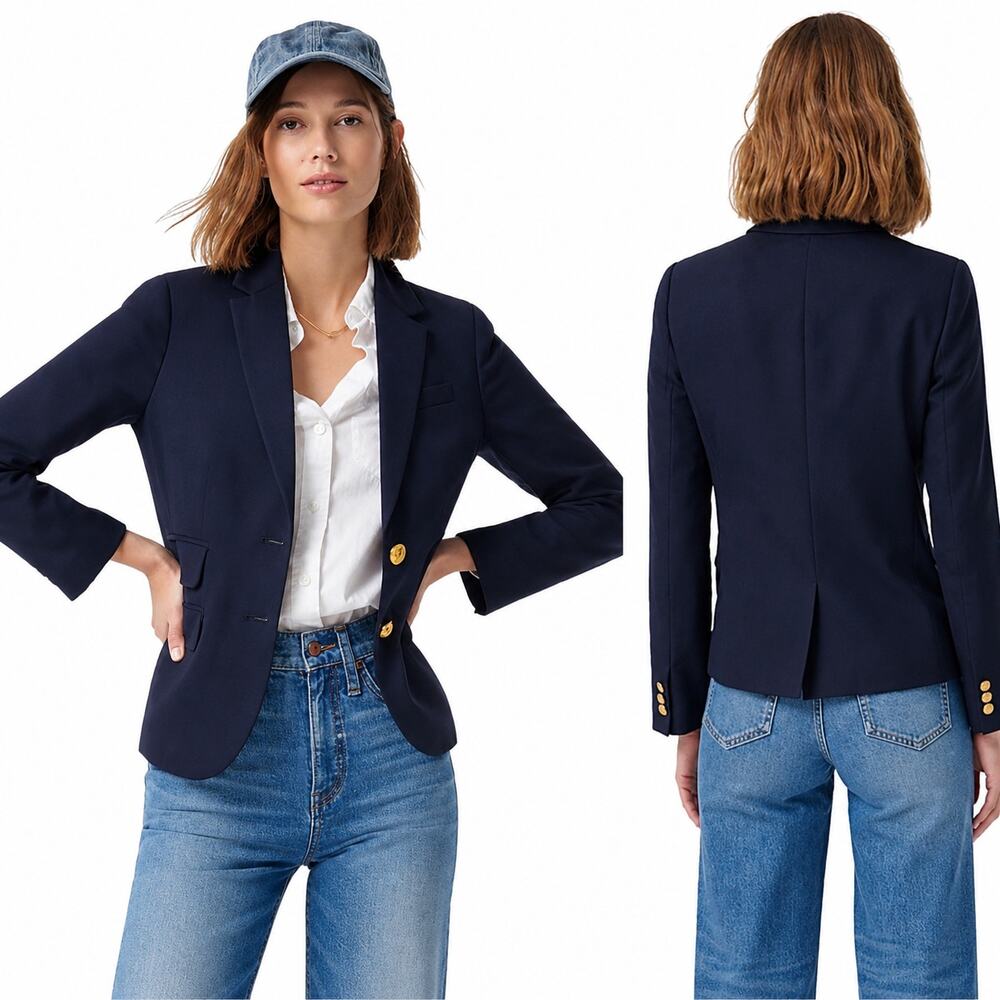 J.Crew Dalton Blazer Jacket Navy Italian Stretch wool Tollegno 1900 size 2
